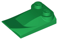 Brick Wedged, Curved 2 x 3 x 2/3 Two Studs, Wing End in Green