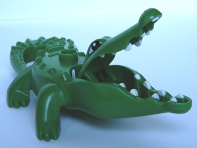 Duplo Animal Alligator Type 2 - Mouth Opens, Narrow Snout (Crocodile) in Green