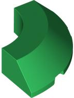 Brick Round Corner 4 x 4 x 1 with Bottom Cut Outs, No Studs, Flat Top in Green