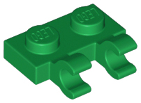 Plate Special 1 x 2 with Clips Horizontal [Open O Clips] in Green
