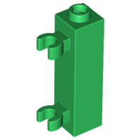 Brick Special 1 x 1 x 3 with 2 Clips Vertical [Hollow Stud, Open O Clips] in Green