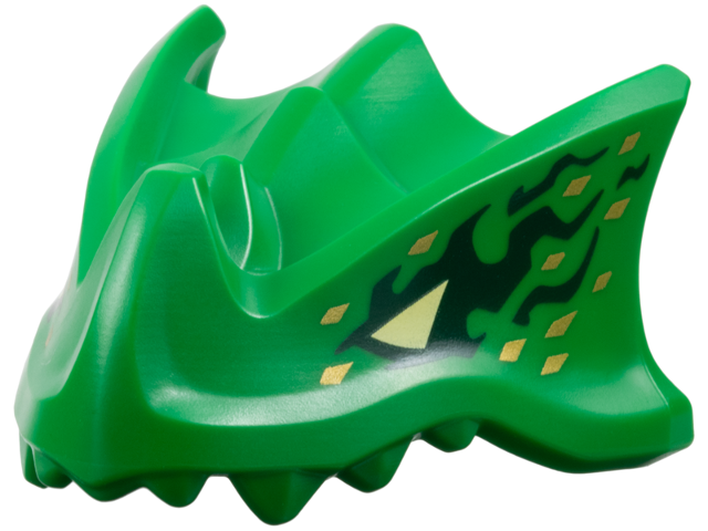 Creature Body Part, Dragon Head Upper Jaw with Bright Light Yellow Eye, Dark Green/Gold Markings print in Green