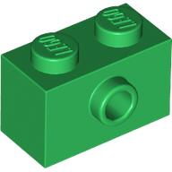 Brick Special 1 x 2 with 1 Center Stud on 1 Side, Bottom Stud Holder in Green