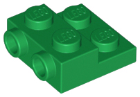 Plate Special 2 x 2 x 2/3 with Two Studs On Side and Two Raised [Solid Anti-stud] in Green