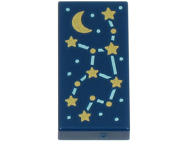 Tile 1 x 2 with Yellow Stars, Constellation print in Dark Blue