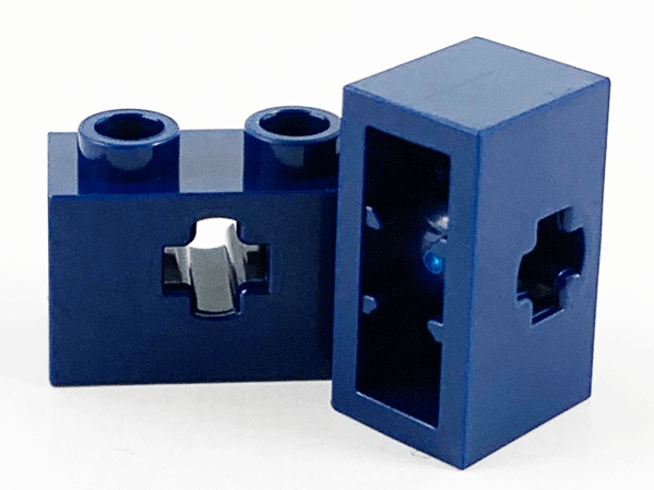 Technic Brick 1 x 2 with Axle Hole Type 1 [+ Opening] and Bottom Pin in Dark Blue
