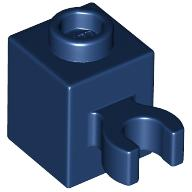 Brick Special 1 x 1 with Clip Vertical [Open O Clip, Hollow Stud] in Dark Blue