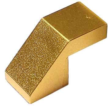 Brick Sloped 45° 2 x 1 with 2/3 Inverted Cutout and no stud in Metallic Gold