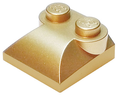 Brick Curved 2 x 2 x 2/3 Two Studs and Curved Slope End in Metallic Gold