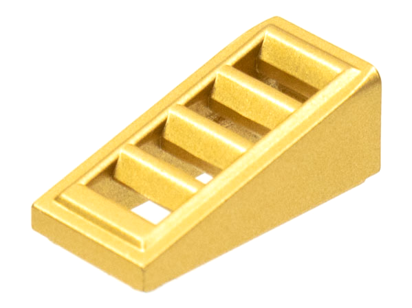 Brick Sloped 18° 2 x 1 x 2/3 with 4 Slots / Grate in Metallic Gold