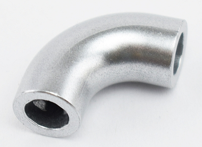 Brick Round 1 x 1 diameter Tube with 90 Degree Elbow (2 x 2 x 1) and Axle Holes (Crossholes) at each end in Metallic Silver
