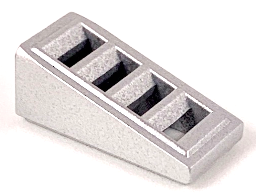 Brick Sloped 18° 2 x 1 x 2/3 with 4 Slots / Grate in Metallic Silver