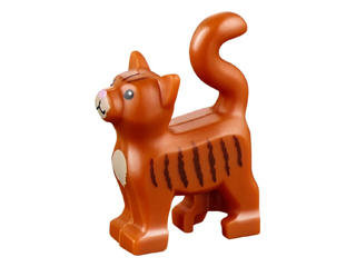 Animal, Cat, Standing New Style with Dark Tan Chest and Muzzle, Brown Stripes, and Bright Pink Nose Print in Dark Orange