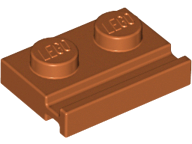 Plate Special 1 x 2 with Door Rail in Dark Orange