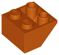 Brick Sloped Inverted 45° 2 x 2 [Ovoid Bottom Pin, Bar-sized Stud Holes] in Dark Orange