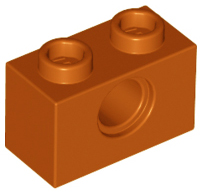 Technic Brick 1 x 2 [1 Pin Hole] in Dark Orange