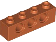 Technic Brick 1 x 4 [3 Pin Holes] in Dark Orange