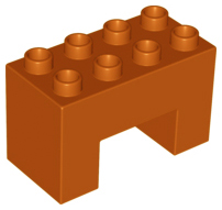 Duplo Brick 2 x 4 x 2 with 2 x 2 Square Arch in Dark Orange