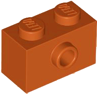 Brick Special 1 x 2 with 1 Center Stud on 1 Side, Bottom Stud Holder in Dark Orange