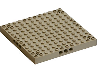 Brick Special 12 x 12 with 3 Pin Holes on Each Side and Axle Holes in Corners in Dark Tan