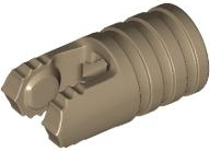 Hinge Cylinder 1 x 2 Locking with 2 Click Fingers and Axle Hole, 7 Teeth in Dark Tan