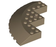 Brick Round Corner 10 x 10 with Slope 33° Edge, Axle Hole, Facet Cutout in Dark Tan