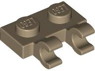 Plate Special 1 x 2 with Clips Horizontal [Open O Clips] in Dark Tan