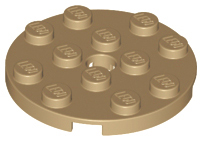 Plate Round 4 x 4 with Pin Hole in Dark Tan