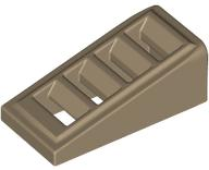 Brick Sloped 18° 2 x 1 x 2/3 with 4 Slots / Grate in Dark Tan