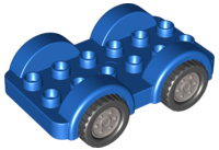 Duplo Car Base 2 x 6 - 4 Flat Silver Wheels with Black Tires on 4 Fixed Axles in Blue