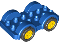 Duplo Car Base 2 x 6 - 4 Yellow Wheels with Black Tires on 4 Fixed Axles in Blue