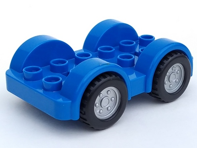 Duplo Car Base 2 x 6 with Four Black Tires and Metallic Silver Wheels on Removable Axles in Blue