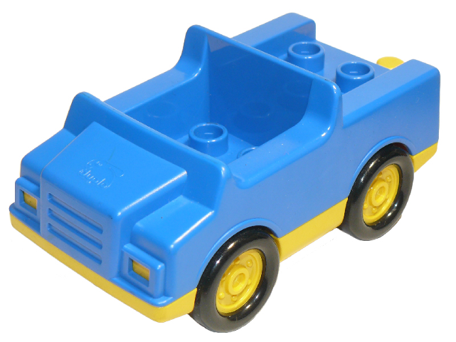 Duplo Car with 2 x 2 Studs and Yellow Base and Hubs in Blue
