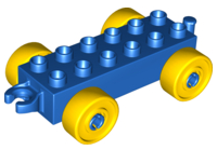 Duplo Car Base 2 x 6 with Yellow Wheels and Open Hitch End in Blue