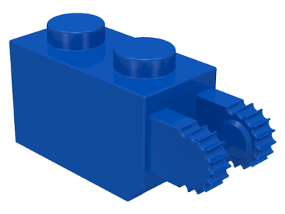 Hinge Brick 1 x 2 Locking with 2 Fingers Vertical End, 9 Teeth in Blue