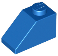 Brick Sloped 45° 2 x 1 with Bottom Pin in Blue