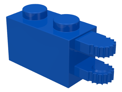 Hinge Brick 1 x 2 Locking with 2 Fingers Horizontal End, 9 Teeth in Blue