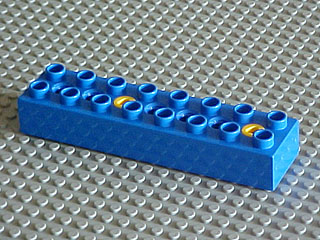 Duplo Toolo Brick 2 x 8 with 2 Screws in Holes 1 and 5 in Blue