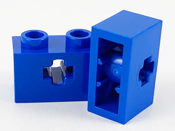 Technic Brick 1 x 2 with Axle Hole Type 1 [+ Opening] and Bottom Pin in Blue