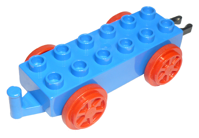 Duplo Train Chassis 2 x 6 with Red Train Wheels and Moveable Hook in Blue