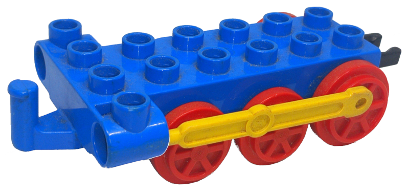 Duplo Train Chassis with Yellow Drive Rod and Red Wheels in Blue