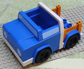 Duplo Truck Pickup with White Bumpers and Earth Orange Bed Sides in Blue