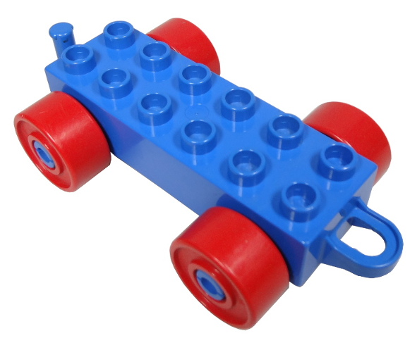 Duplo Car Base 2 x 6 with Red Wheels and Old Style Closed Hitch End in Blue