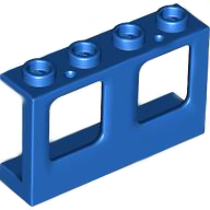Window 1 x 4 x 2 Plane, Hollow Studs, Single Hole Top and Bottom for Glass in Blue