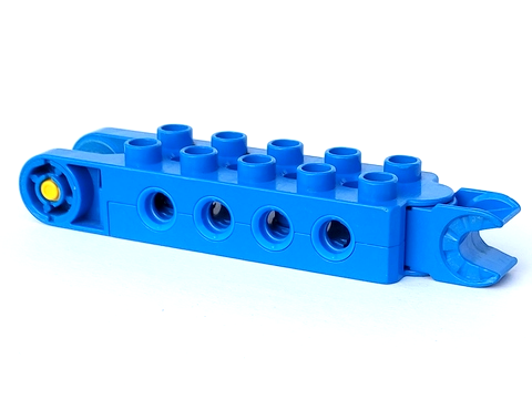 Duplo Toolo Brick 2 x 5 with 8 Side Screw Sockets, Swivel Bracket End and Clip End in Blue