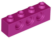 Technic Brick 1 x 4 [3 Pin Holes] in Magenta