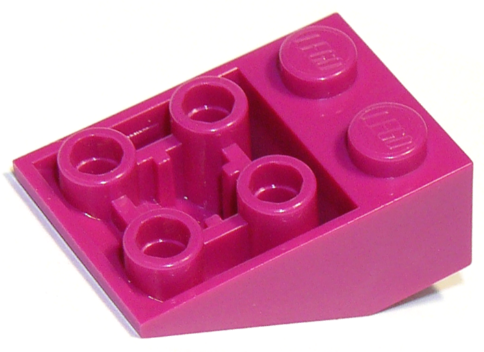 Brick Sloped Inverted 33° 3 x 2, Connections between Studs, Ovoid Bottom Pin in Magenta