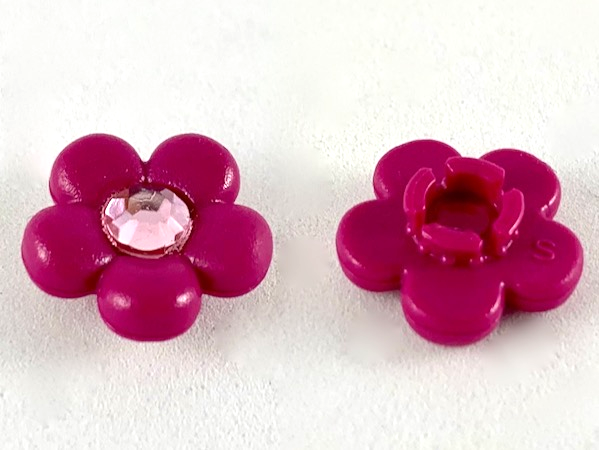Clikits Icon, Flower 2 x 2 Small, 5 Petals with Pin [Frosted] with Trans-Clear Center Facet Gem in Magenta