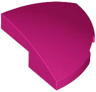 Brick Round Corner, Curved 2 x 2 x 2/3 Quarter Circle With 1 x 1 Bottom Cutout in Magenta