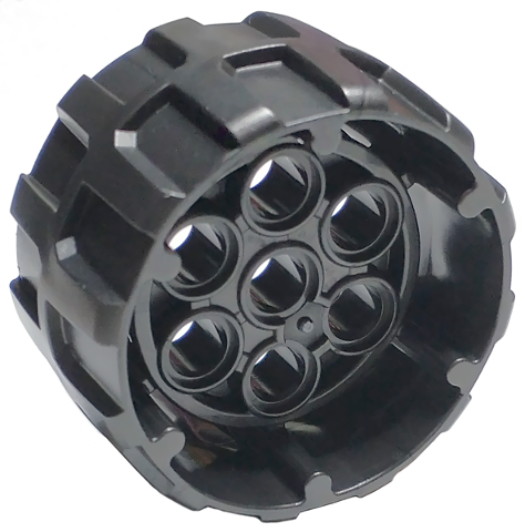 Wheel Hard Plastic, Treaded with 7 Pin Holes, Inner Ring (37mm D. x 22mm) in Pearl Dark Gray